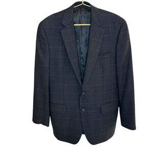 Ralph Lauren Mens Blazer‎ 42R Blue Plaid 100% Wool Two Button Jacket EUC